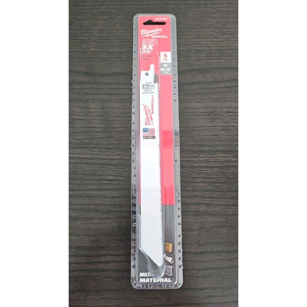 Milwaukee 48-00-5093 8 in 8/12 TPI Sawzall Blades 5 Pk